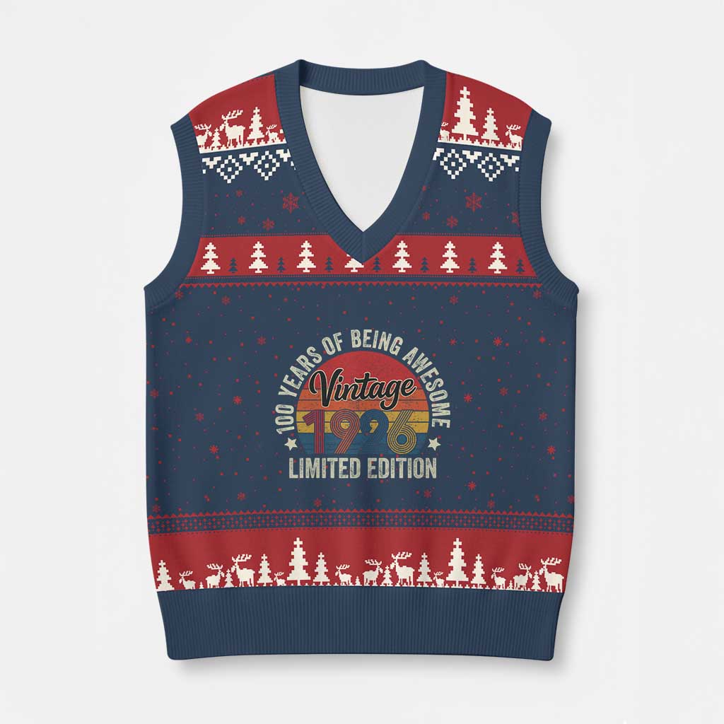 Funny 100th Birthday V-Neck Knit Sweater Vest Vintage 1926 Limited Edition 50 Year Old Bday Gifts TS10 Navy Red Print Your Wear