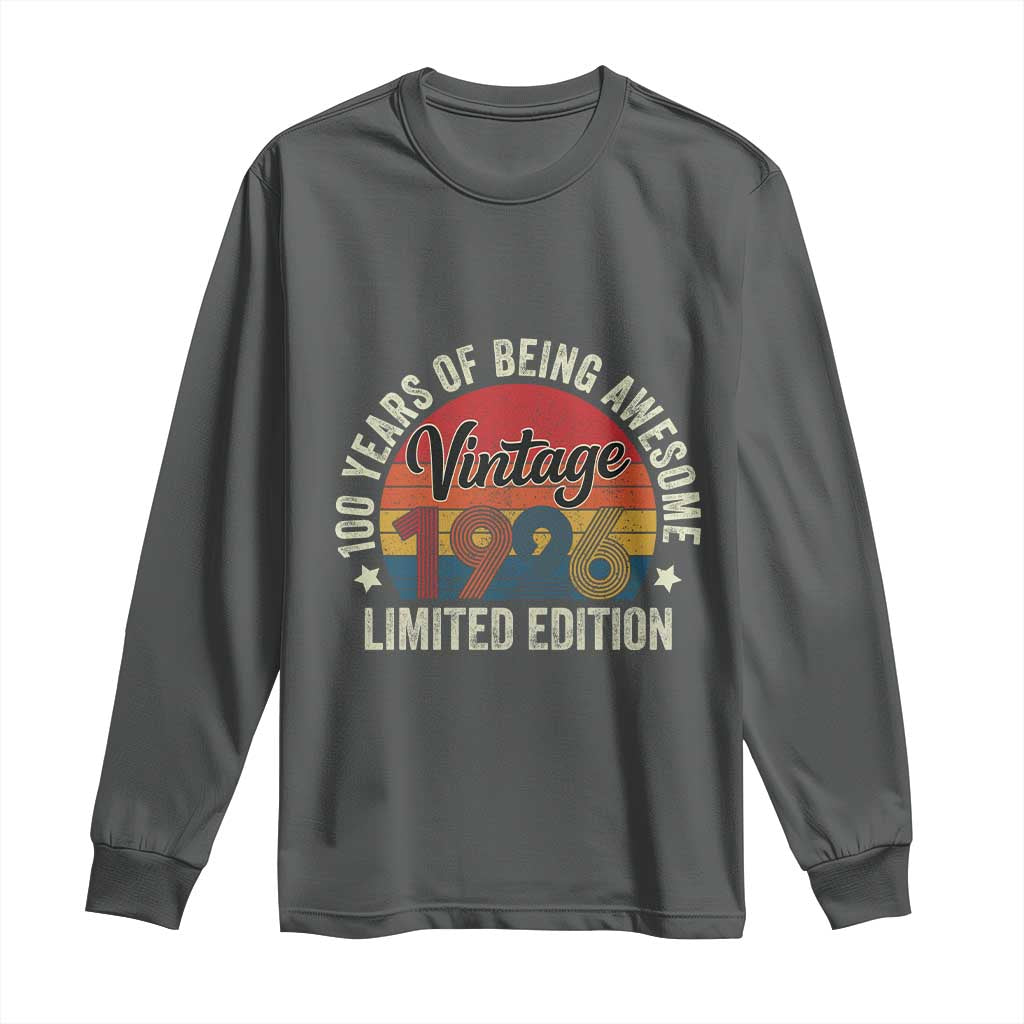 Funny 100th Birthday Long Sleeve Shirt Vintage 1926 Limited Edition 50 Year Old Bday Gifts TS10 Dark Heather Print Your Wear