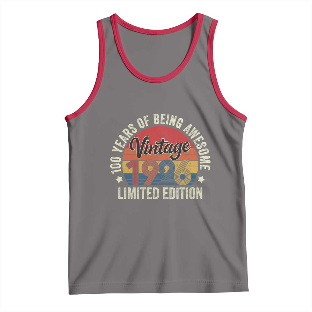 Funny 100th Birthday Tank Top Vintage 1926 Limited Edition 50 Year Old Bday Gifts TS10 Deep Heather Red Print Your Wear