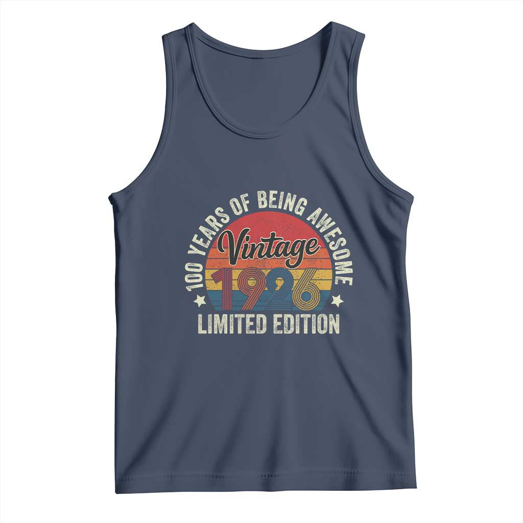 Funny 100th Birthday Tank Top Vintage 1926 Limited Edition 50 Year Old Bday Gifts TS10 Navy Print Your Wear