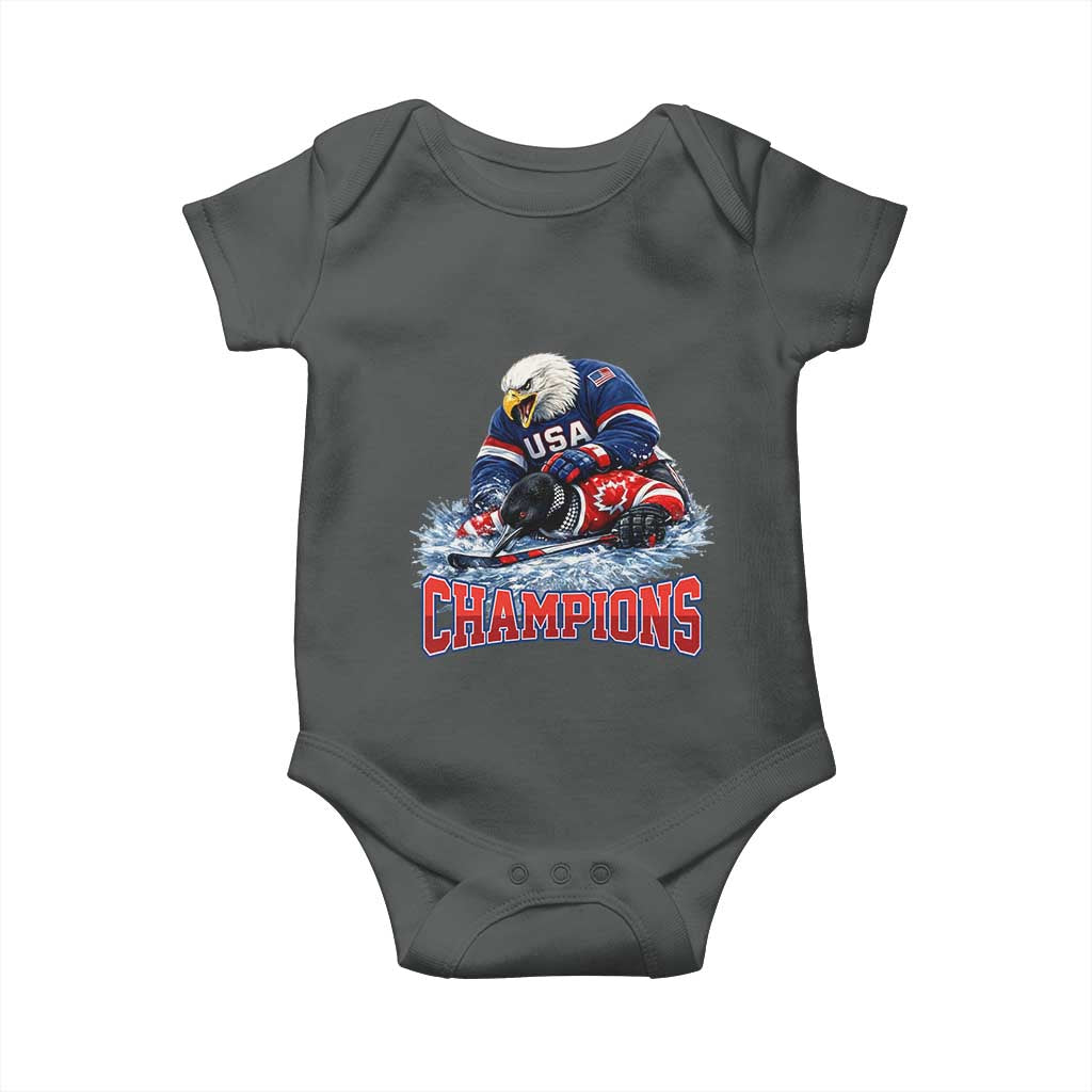 USA Ice Hockey Baby Onesie Eagle Dominates Canada 2026 Hockey Champions TS10 Dark Heather Print Your Wear