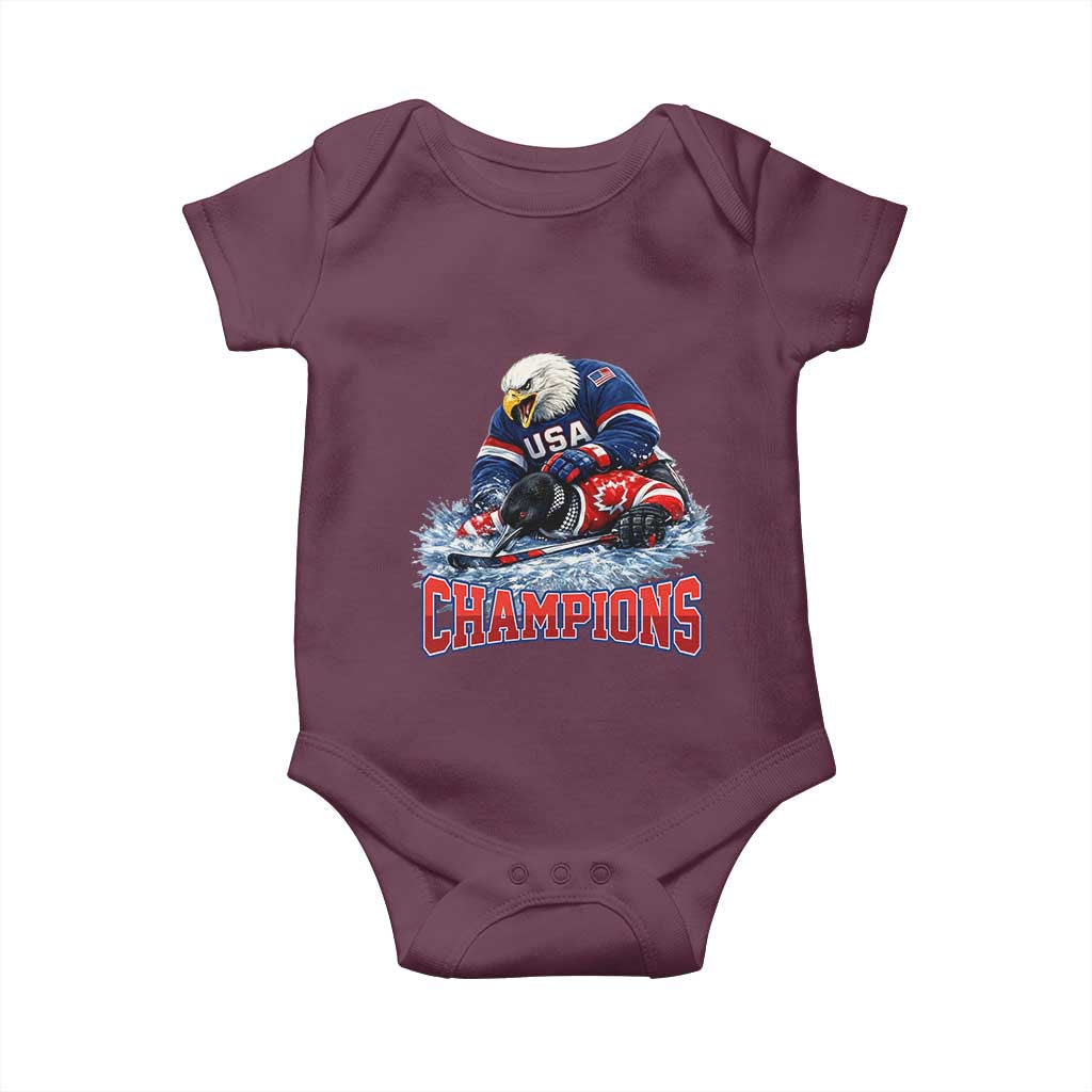 USA Ice Hockey Baby Onesie Eagle Dominates Canada 2026 Hockey Champions TS10 Maroon Print Your Wear