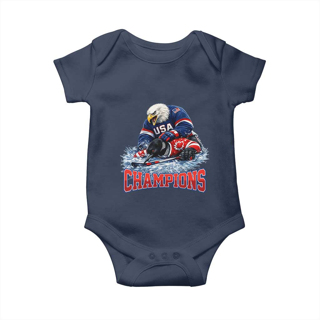 USA Ice Hockey Baby Onesie Eagle Dominates Canada 2026 Hockey Champions TS10 Navy Print Your Wear