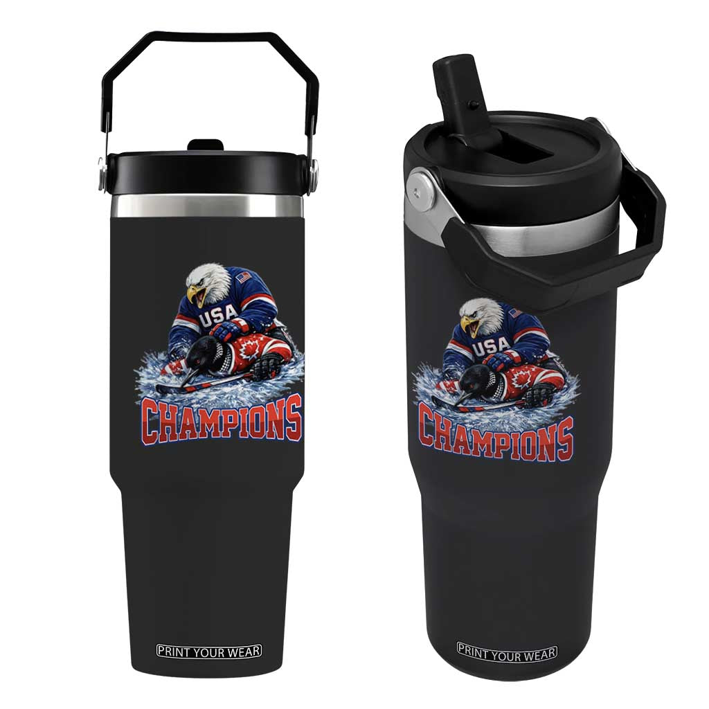 USA Ice Hockey Flip Straw Tumbler Eagle Dominates Canada 2026 Hockey Champions TS10 One Size: 30 oz Black Print Your Wear