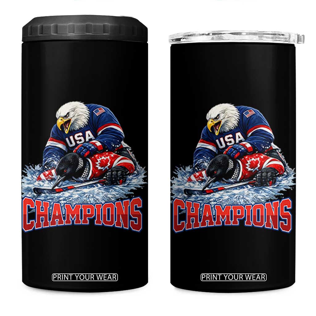USA Ice Hockey 4 in 1 Can Cooler Tumbler Eagle Dominates Canada 2026 Hockey Champions TS10 One Size: 16 oz Black Print Your Wear