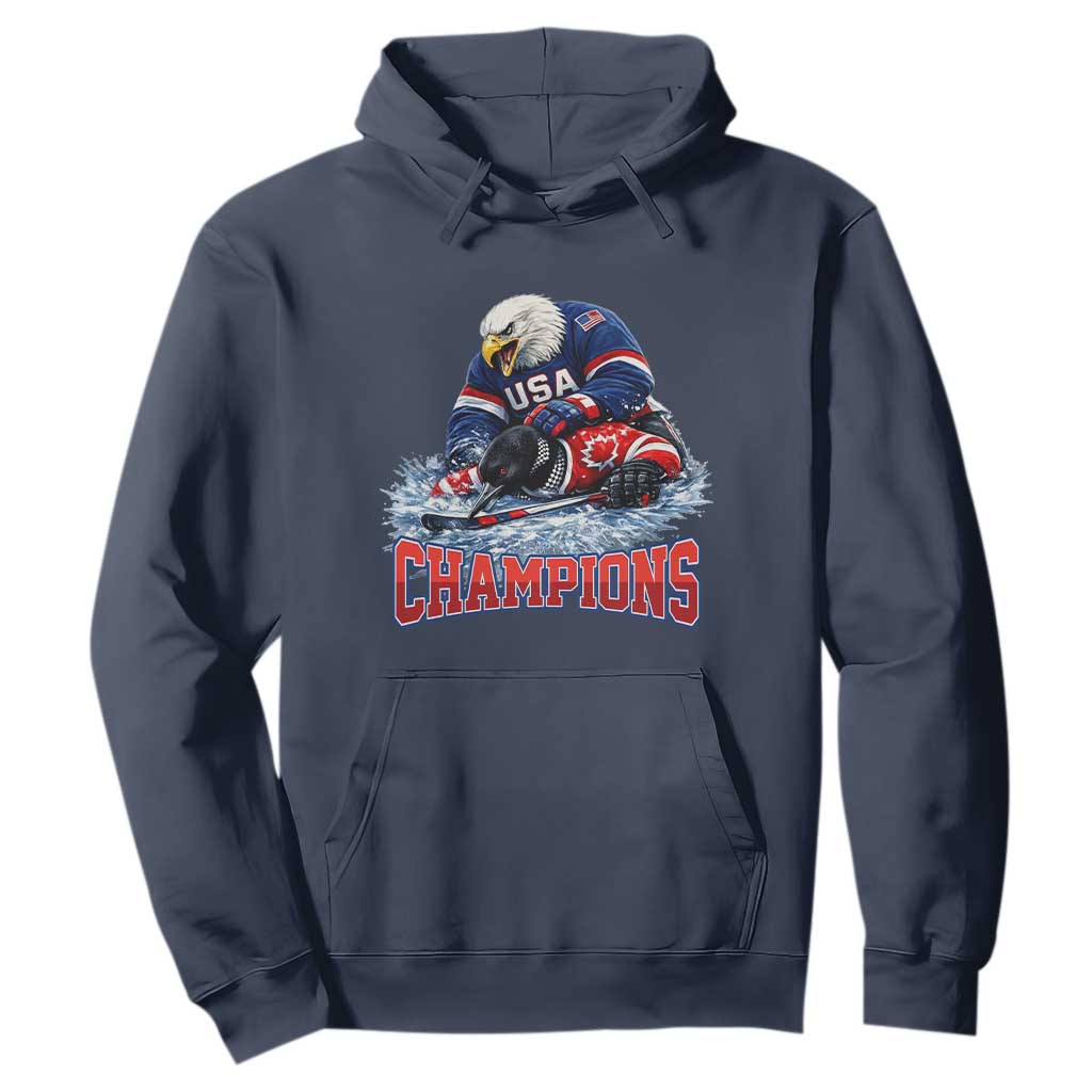 USA Ice Hockey Hoodie Eagle Dominates Canada 2026 Hockey Champions TS10 Navy Print Your Wear