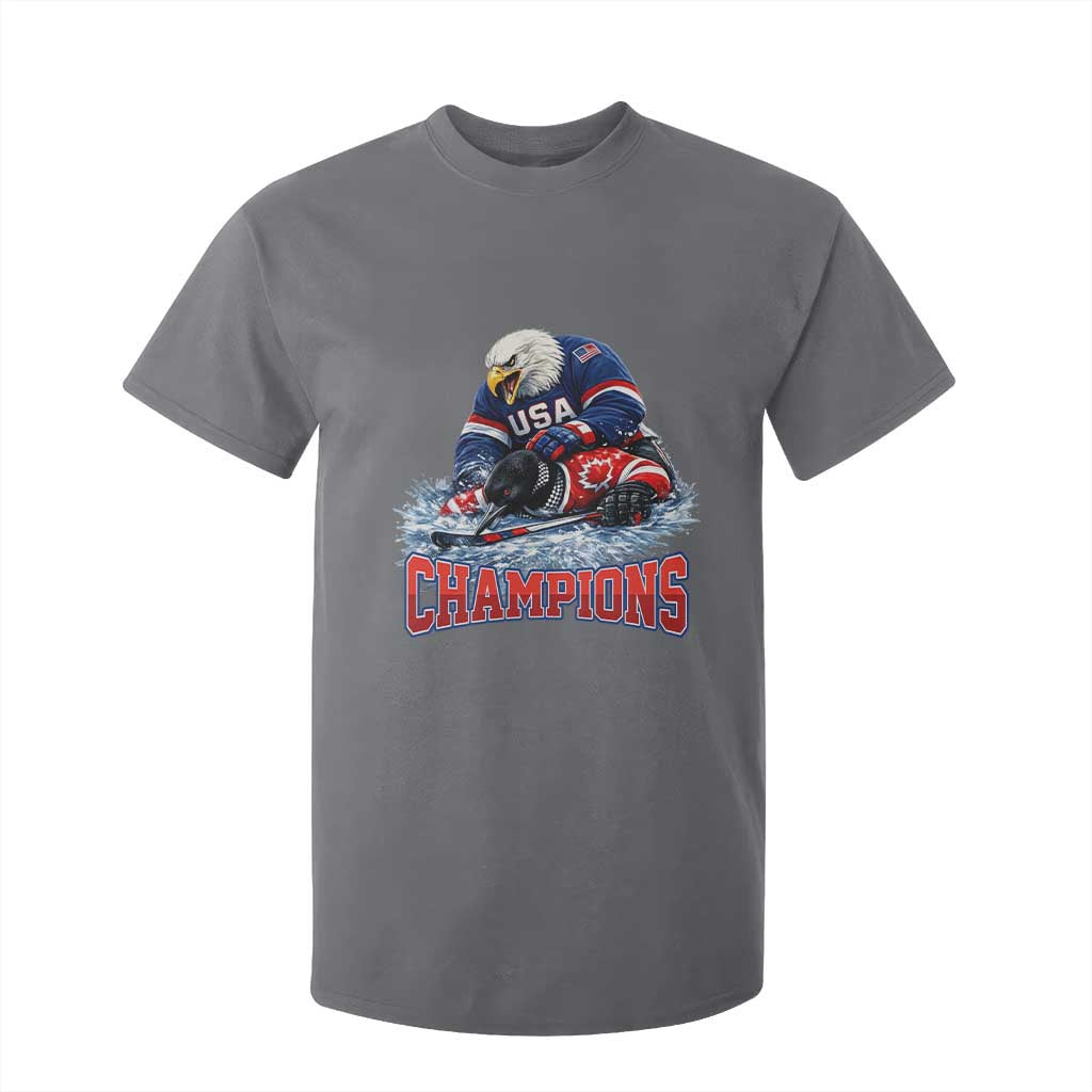 USA Ice Hockey T Shirt For Kid Eagle Dominates Canada 2026 Hockey Champions TS10 Charcoal Print Your Wear