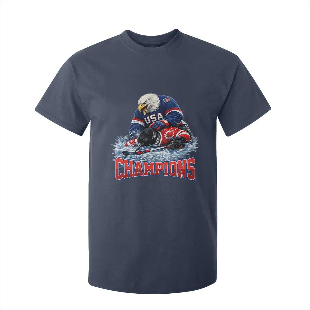 USA Ice Hockey T Shirt For Kid Eagle Dominates Canada 2026 Hockey Champions TS10 Navy Print Your Wear