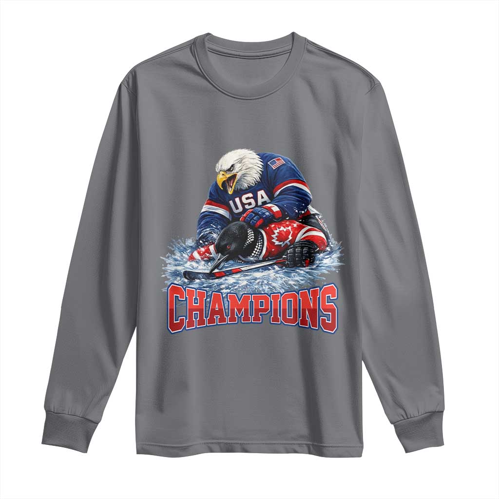 USA Ice Hockey Long Sleeve Shirt Eagle Dominates Canada 2026 Hockey Champions TS10 Charcoal Print Your Wear