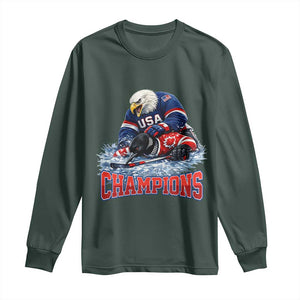 USA Ice Hockey Long Sleeve Shirt Eagle Dominates Canada 2026 Hockey Champions TS10 Dark Forest Green Print Your Wear