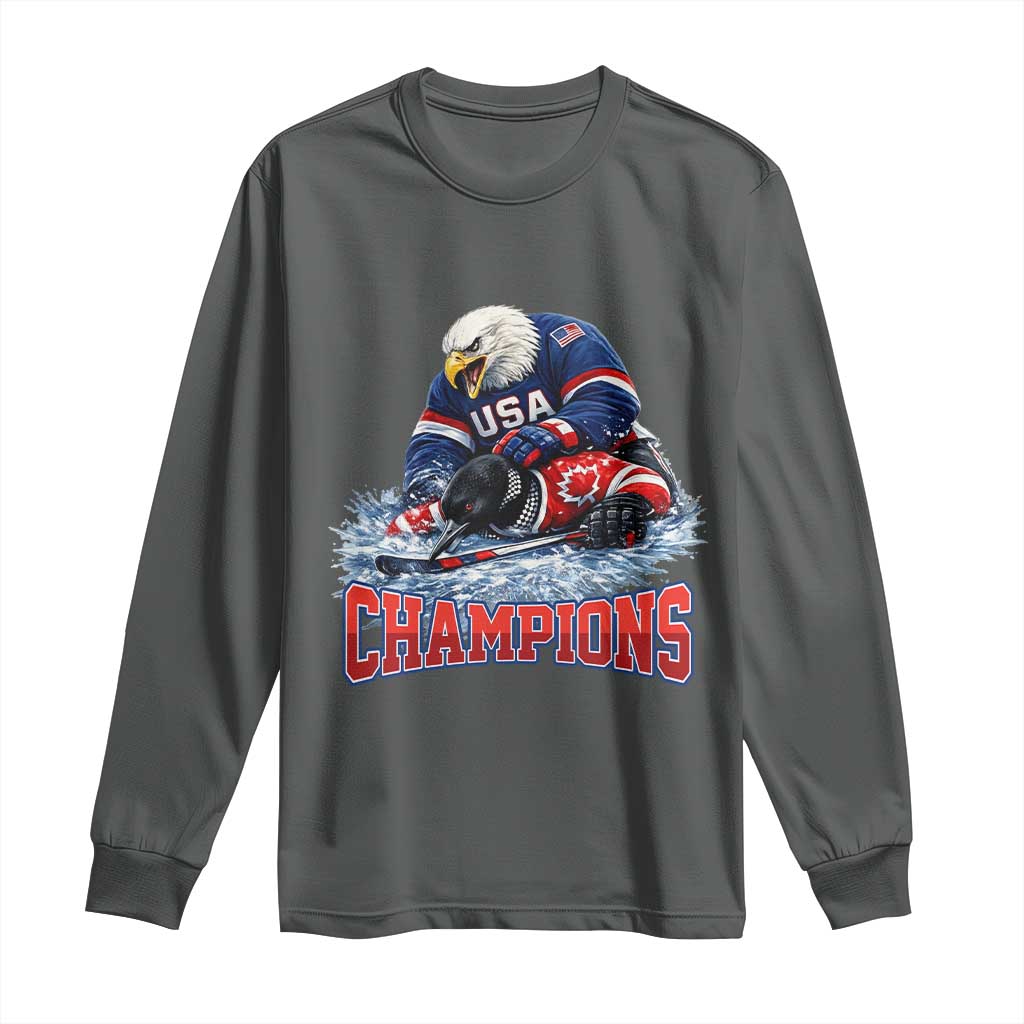 USA Ice Hockey Long Sleeve Shirt Eagle Dominates Canada 2026 Hockey Champions TS10 Dark Heather Print Your Wear