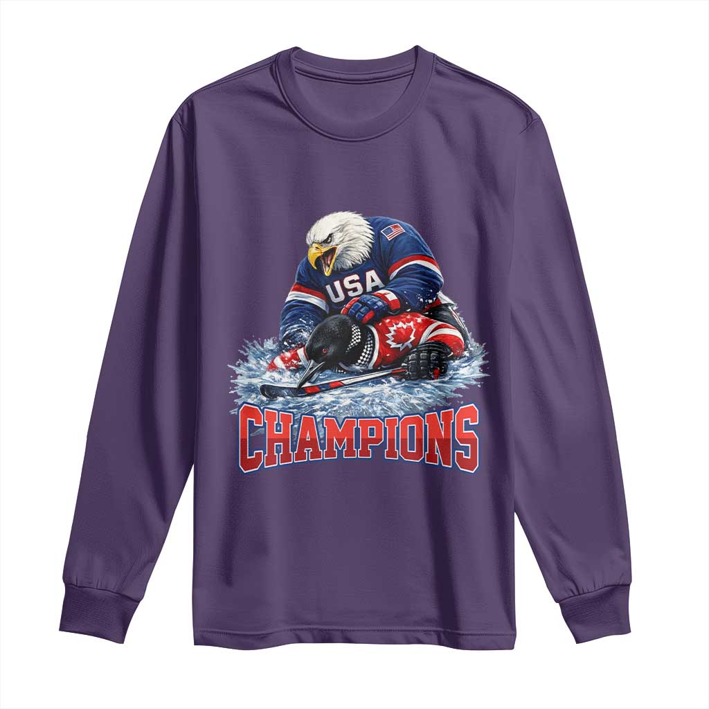 USA Ice Hockey Long Sleeve Shirt Eagle Dominates Canada 2026 Hockey Champions TS10 Purple Print Your Wear