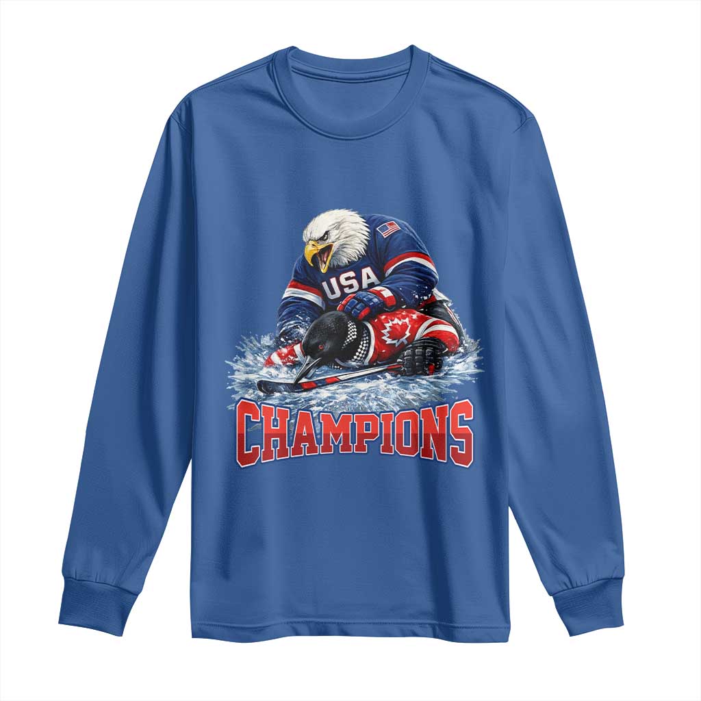 USA Ice Hockey Long Sleeve Shirt Eagle Dominates Canada 2026 Hockey Champions TS10 Royal Blue Print Your Wear