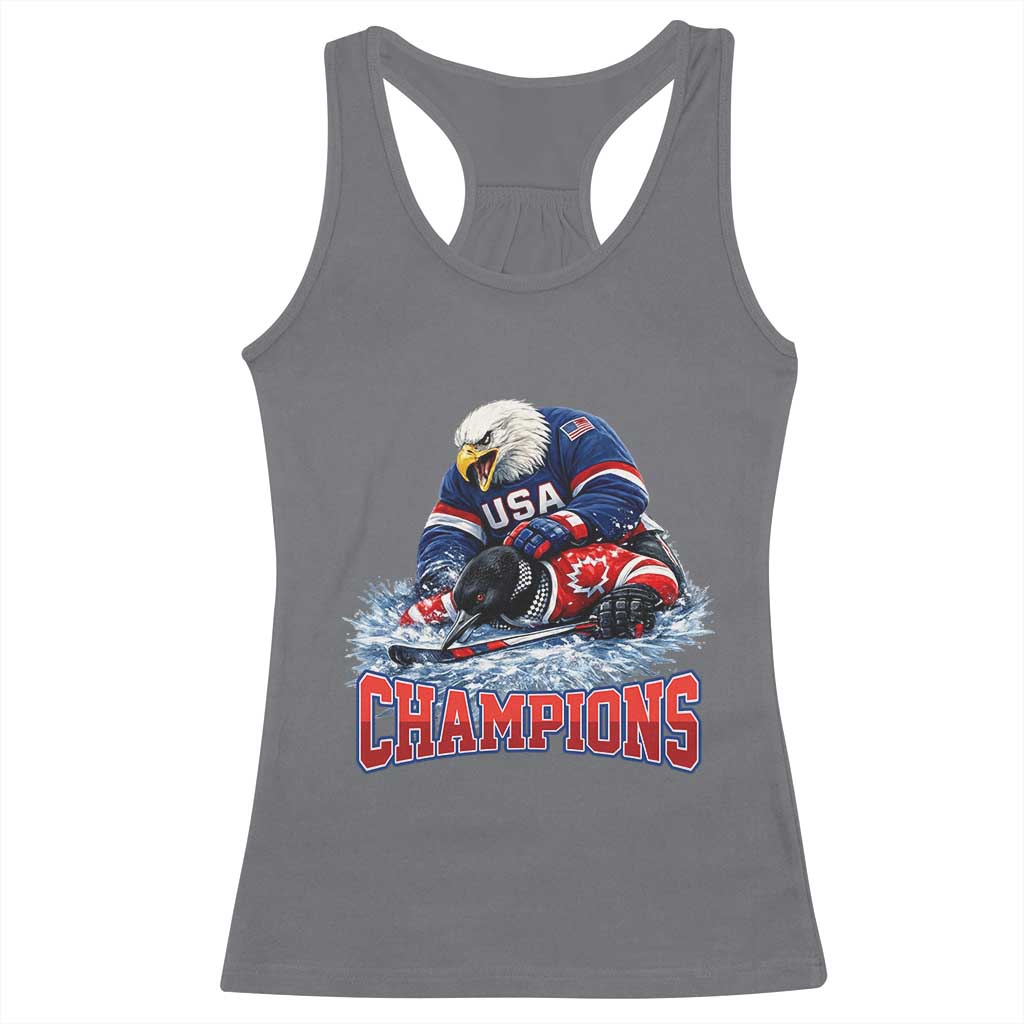 USA Ice Hockey Racerback Tank Top Eagle Dominates Canada 2026 Hockey Champions TS10 Charcoal Print Your Wear