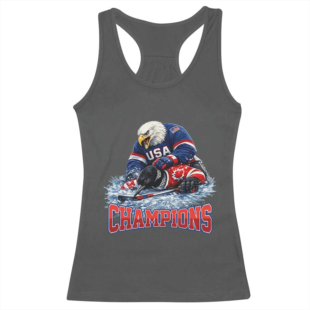 USA Ice Hockey Racerback Tank Top Eagle Dominates Canada 2026 Hockey Champions TS10 Dark Heather Print Your Wear