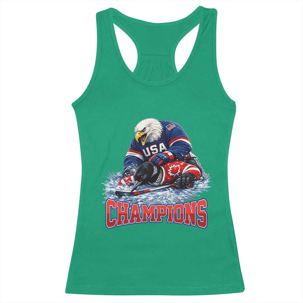 USA Ice Hockey Racerback Tank Top Eagle Dominates Canada 2026 Hockey Champions TS10 Irish Green Print Your Wear