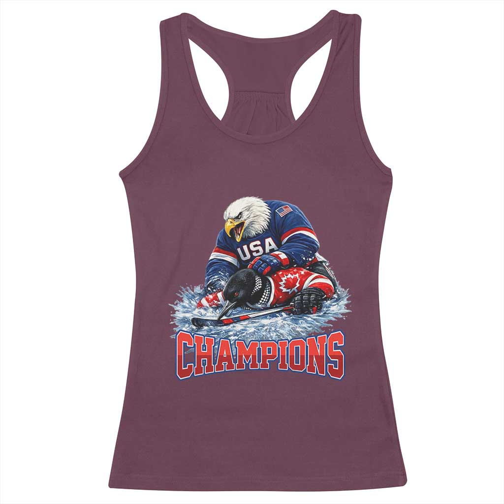 USA Ice Hockey Racerback Tank Top Eagle Dominates Canada 2026 Hockey Champions TS10 Maroon Print Your Wear
