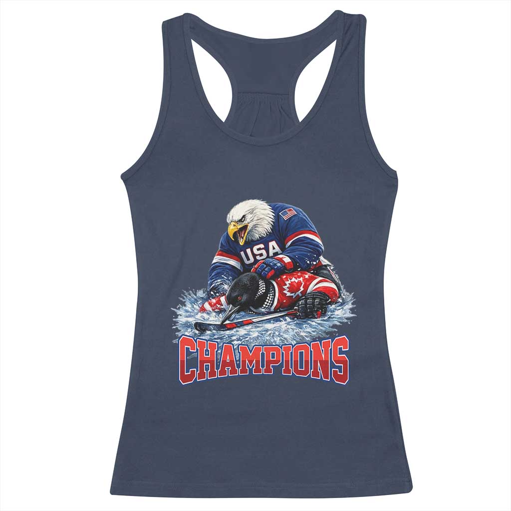 USA Ice Hockey Racerback Tank Top Eagle Dominates Canada 2026 Hockey Champions TS10 Navy Print Your Wear