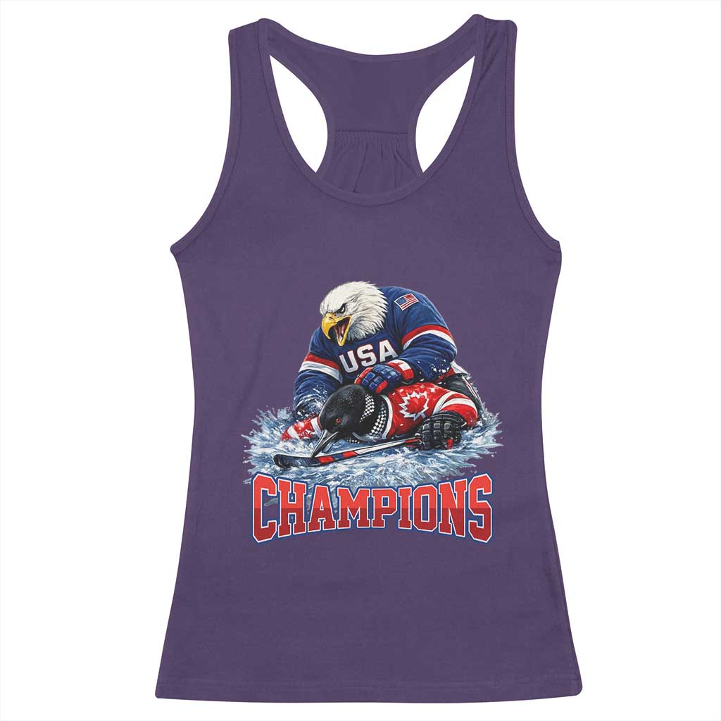 USA Ice Hockey Racerback Tank Top Eagle Dominates Canada 2026 Hockey Champions TS10 Purple Print Your Wear