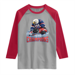USA Ice Hockey Raglan Shirt Eagle Dominates Canada 2026 Hockey Champions TS10 Sport Gray Red Print Your Wear