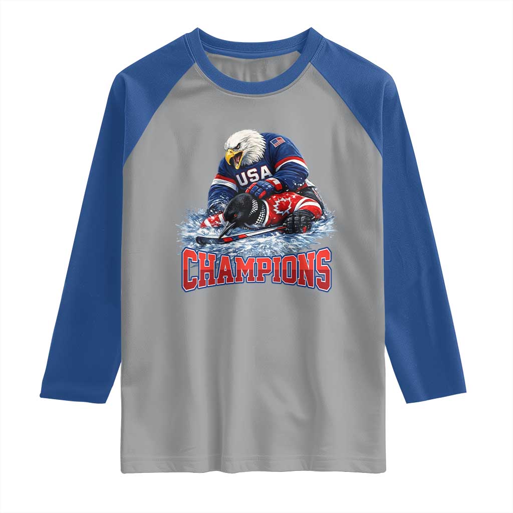 USA Ice Hockey Raglan Shirt Eagle Dominates Canada 2026 Hockey Champions TS10 Sport Gray Royal Print Your Wear