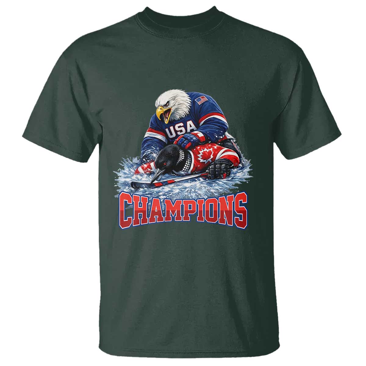USA Ice Hockey T Shirt Eagle Dominates Canada 2026 Hockey Champions TS10 Dark Forest Green Print Your Wear