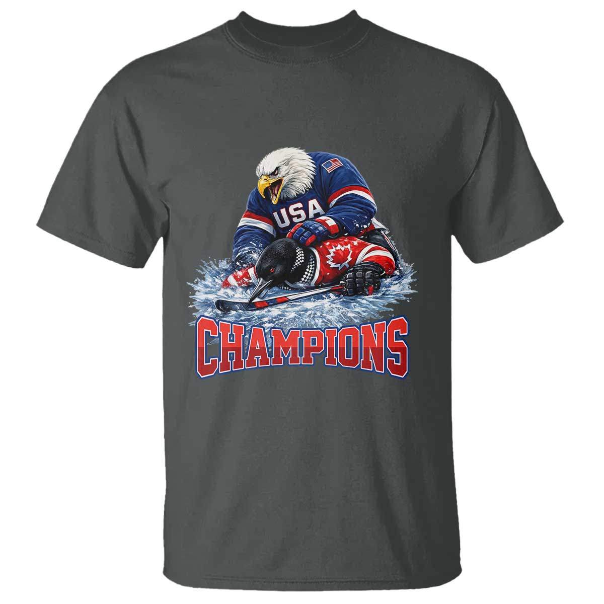 USA Ice Hockey T Shirt Eagle Dominates Canada 2026 Hockey Champions TS10 Dark Heather Print Your Wear