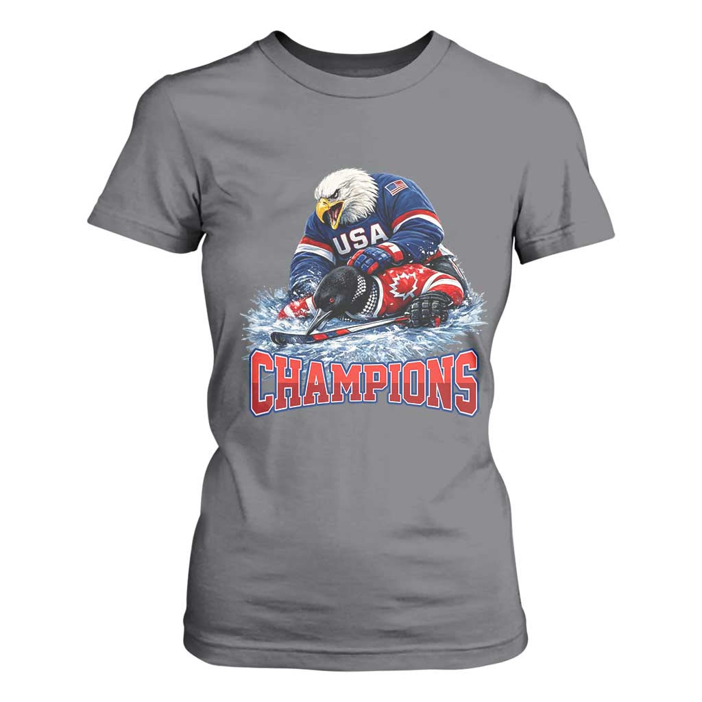 USA Ice Hockey T Shirt For Women Eagle Dominates Canada 2026 Hockey Champions TS10 Charcoal Print Your Wear