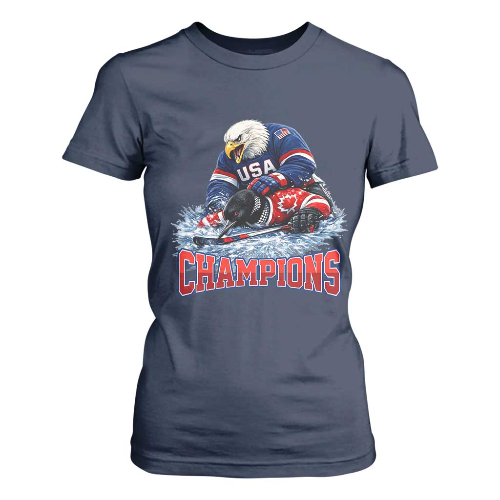 USA Ice Hockey T Shirt For Women Eagle Dominates Canada 2026 Hockey Champions TS10 Navy Print Your Wear