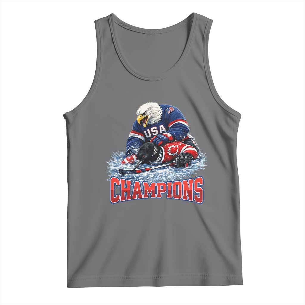 USA Ice Hockey Tank Top Eagle Dominates Canada 2026 Hockey Champions TS10 Black Heather Print Your Wear