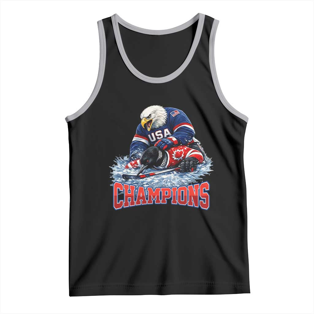 USA Ice Hockey Tank Top Eagle Dominates Canada 2026 Hockey Champions TS10 Black Athletic Heather Print Your Wear