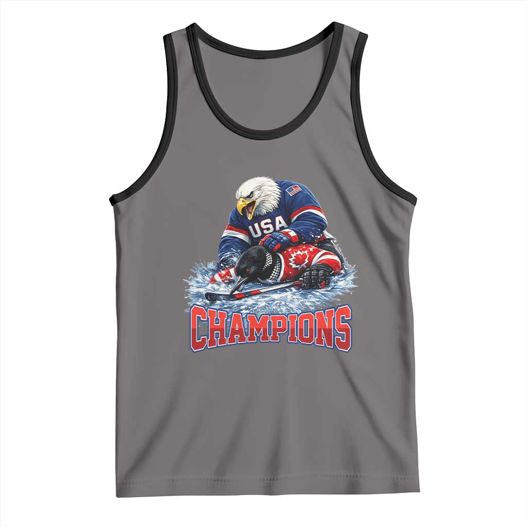 USA Ice Hockey Tank Top Eagle Dominates Canada 2026 Hockey Champions TS10 Deep Heather Black Print Your Wear
