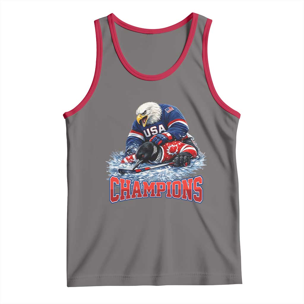 USA Ice Hockey Tank Top Eagle Dominates Canada 2026 Hockey Champions TS10 Deep Heather Red Print Your Wear