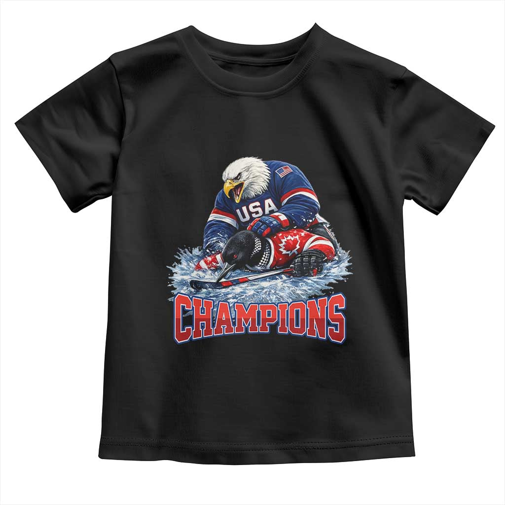 USA Ice Hockey Toddler T Shirt Eagle Dominates Canada 2026 Hockey Champions TS10 Black Print Your Wear