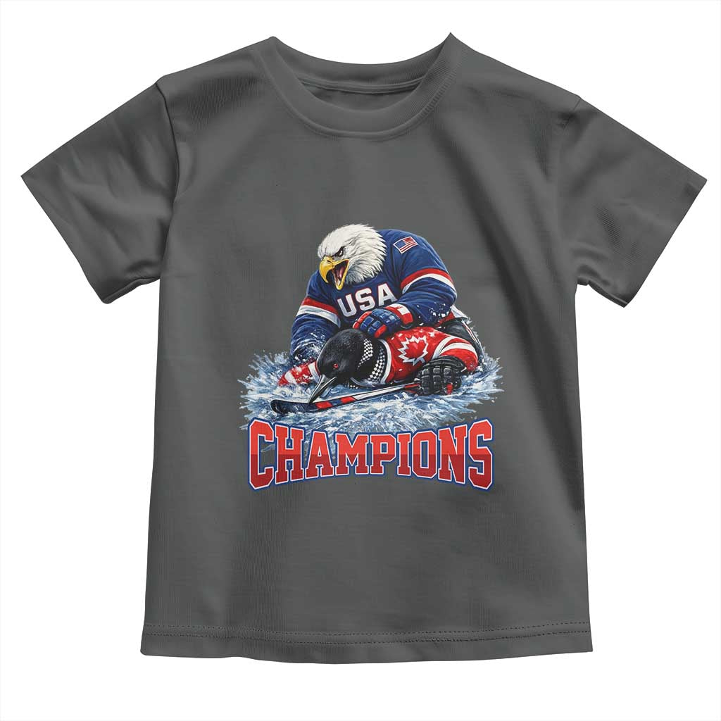 USA Ice Hockey Toddler T Shirt Eagle Dominates Canada 2026 Hockey Champions TS10 Dark Heather Print Your Wear
