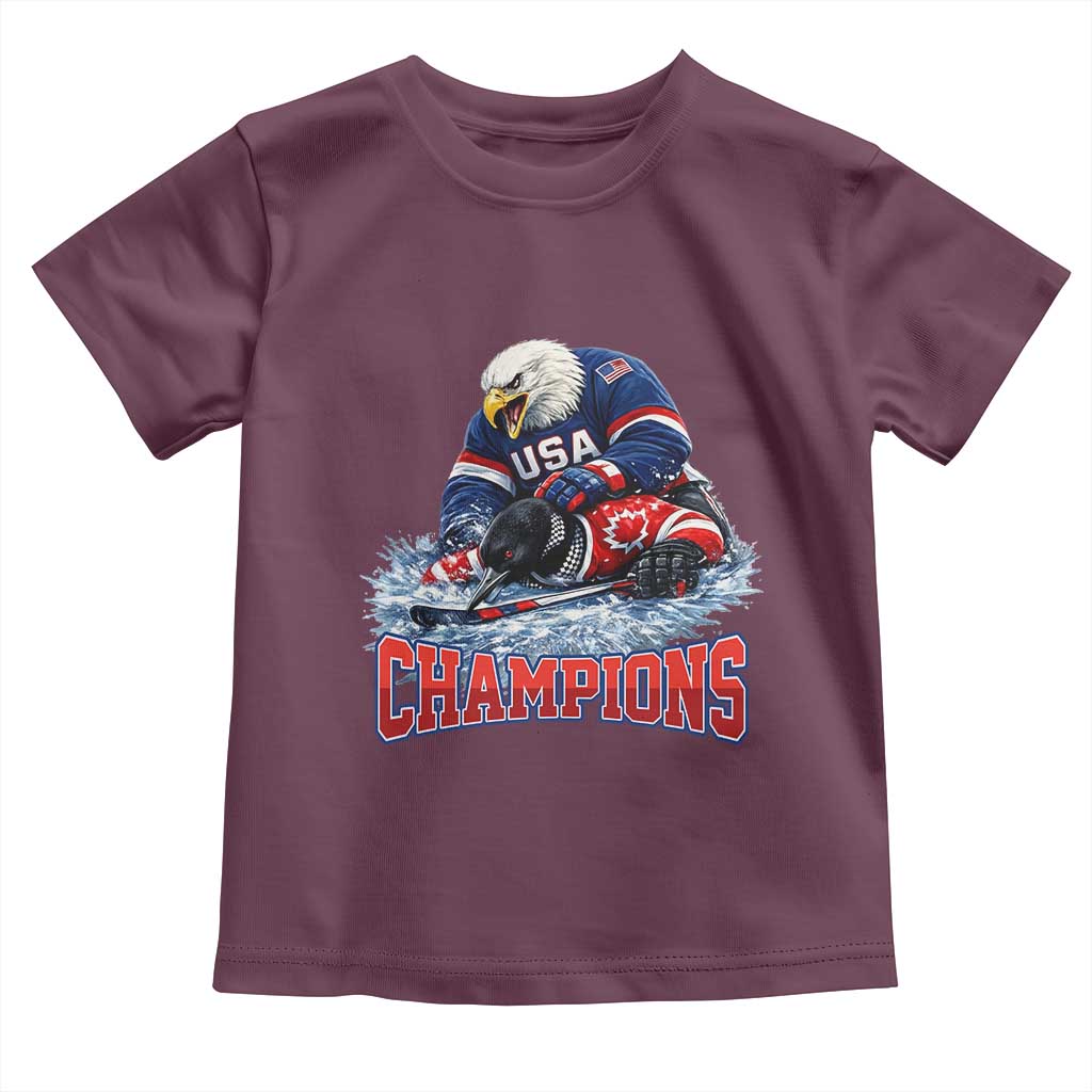 USA Ice Hockey Toddler T Shirt Eagle Dominates Canada 2026 Hockey Champions TS10 Maroon Print Your Wear