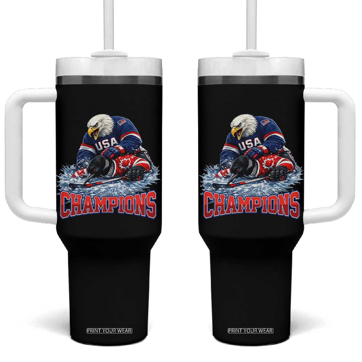 USA Ice Hockey Tumbler With Handle Eagle Dominates Canada 2026 Hockey Champions TS10 One Size: 40 oz Black Print Your Wear