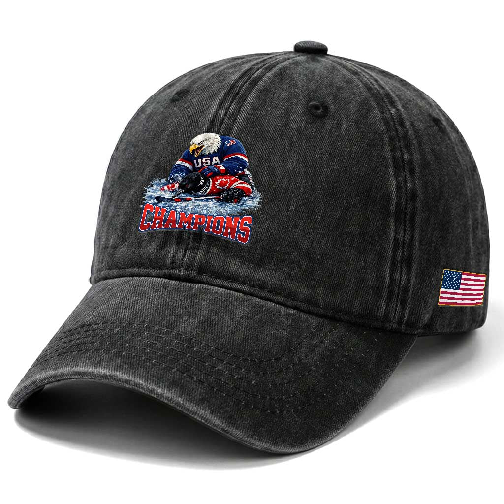 USA Ice Hockey Washed Cotton Baseball Cap Eagle Dominates Canada 2026 Hockey Champions TS10 Print Your Wear