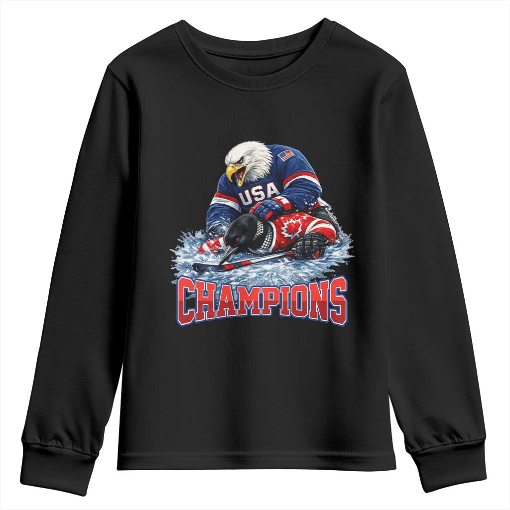 USA Ice Hockey Youth Sweatshirt Eagle Dominates Canada 2026 Hockey Champions TS10 Black Print Your Wear