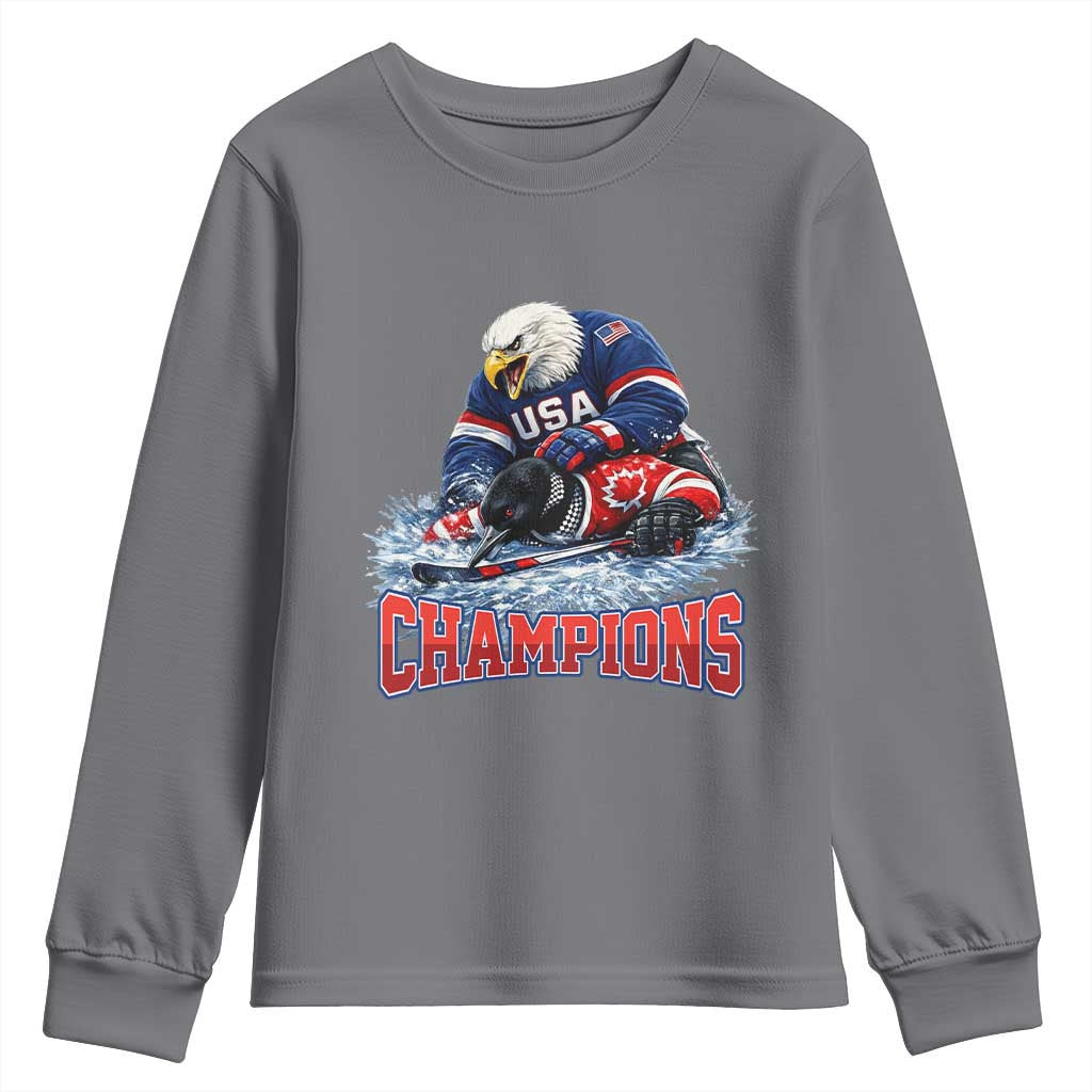 USA Ice Hockey Youth Sweatshirt Eagle Dominates Canada 2026 Hockey Champions TS10 Charcoal Print Your Wear