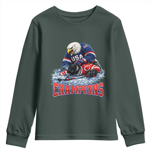 USA Ice Hockey Youth Sweatshirt Eagle Dominates Canada 2026 Hockey Champions TS10 Dark Forest Green Print Your Wear