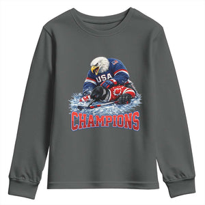 USA Ice Hockey Youth Sweatshirt Eagle Dominates Canada 2026 Hockey Champions TS10 Dark Heather Print Your Wear