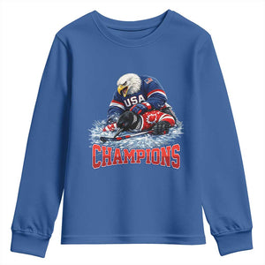 USA Ice Hockey Youth Sweatshirt Eagle Dominates Canada 2026 Hockey Champions TS10 Royal Blue Print Your Wear