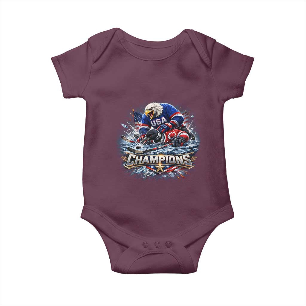 USA Ice Hockey Baby Onesie Eagle Dominates Canada 2026 Hockey Champions Graphic TS10 Maroon Print Your Wear