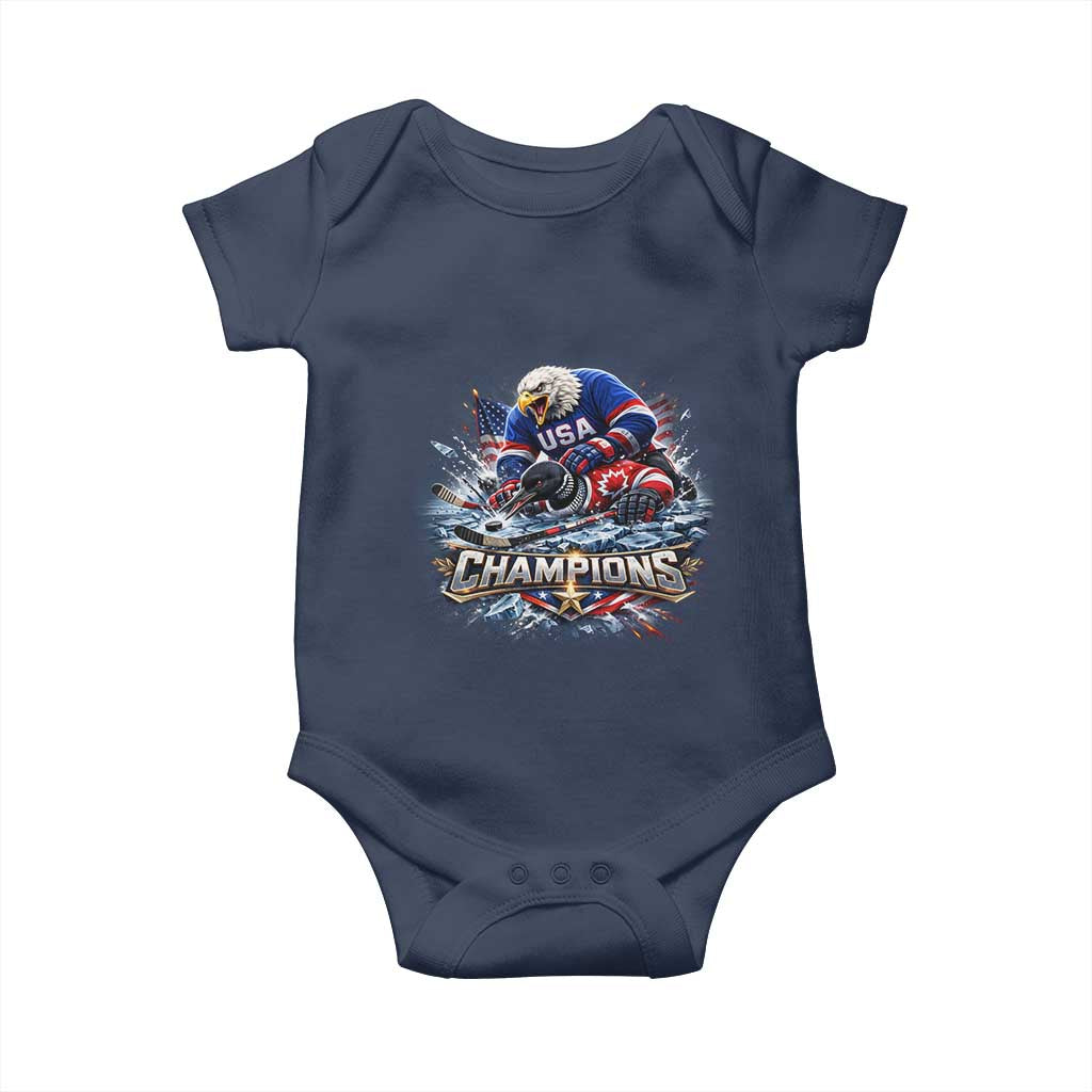 USA Ice Hockey Baby Onesie Eagle Dominates Canada 2026 Hockey Champions Graphic TS10 Navy Print Your Wear