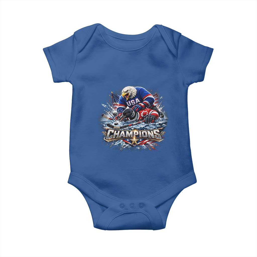 USA Ice Hockey Baby Onesie Eagle Dominates Canada 2026 Hockey Champions Graphic TS10 Royal Blue Print Your Wear