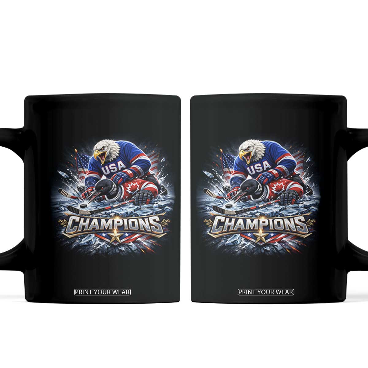 USA Ice Hockey Coffee Mug Eagle Dominates Canada 2026 Hockey Champions Graphic TS10 Black Print Your Wear