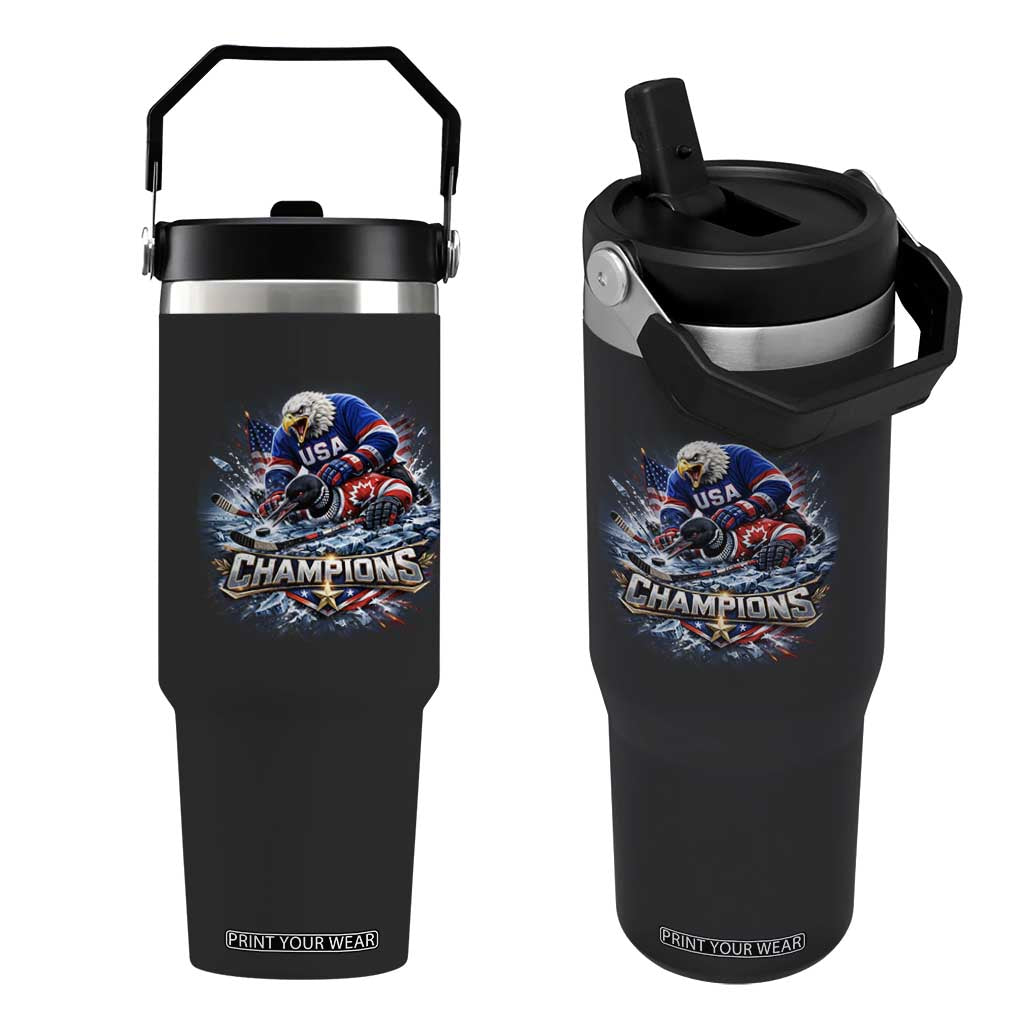 USA Ice Hockey Flip Straw Tumbler Eagle Dominates Canada 2026 Hockey Champions Graphic TS10 One Size: 30 oz Black Print Your Wear