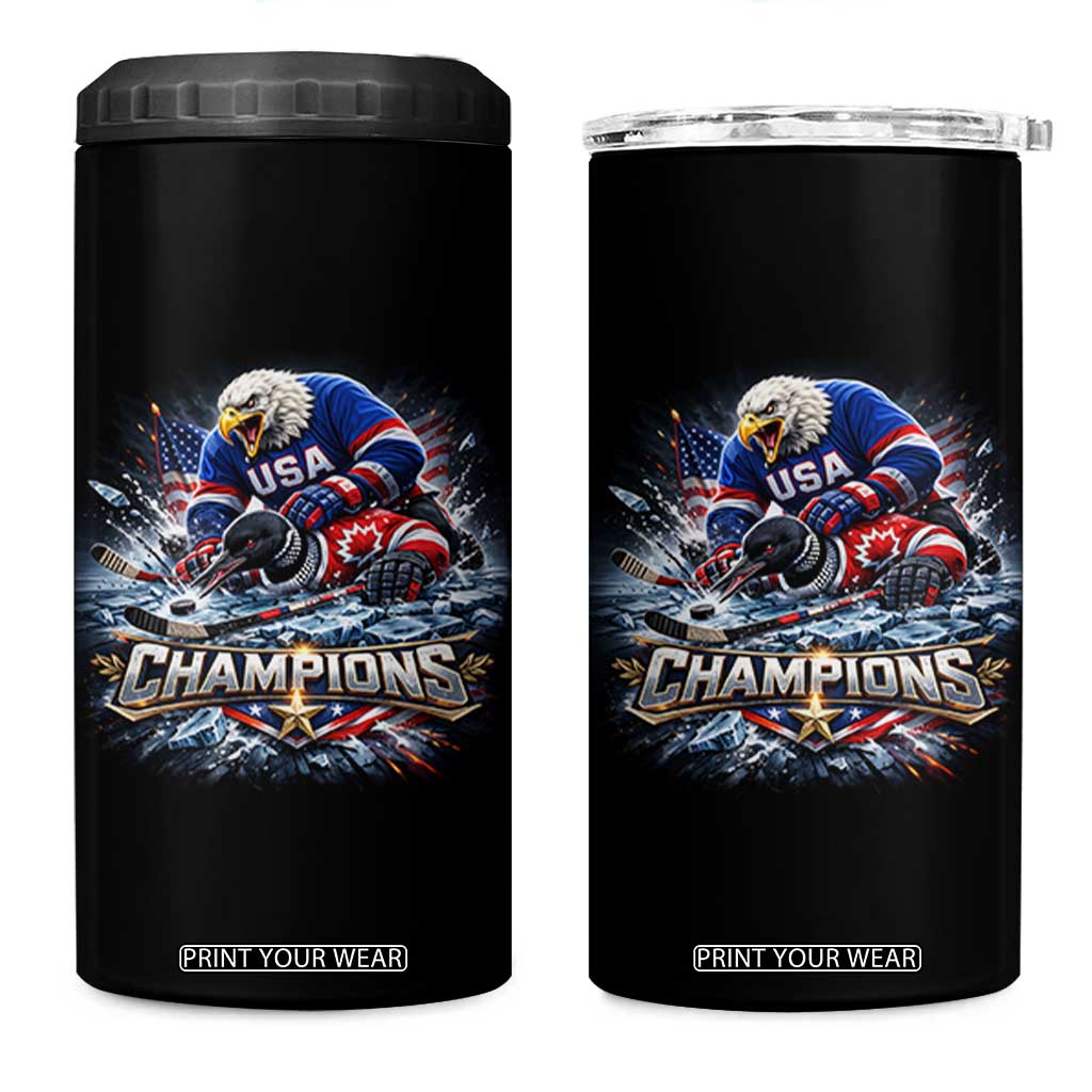 USA Ice Hockey 4 in 1 Can Cooler Tumbler Eagle Dominates Canada 2026 Hockey Champions Graphic TS10 One Size: 16 oz Black Print Your Wear