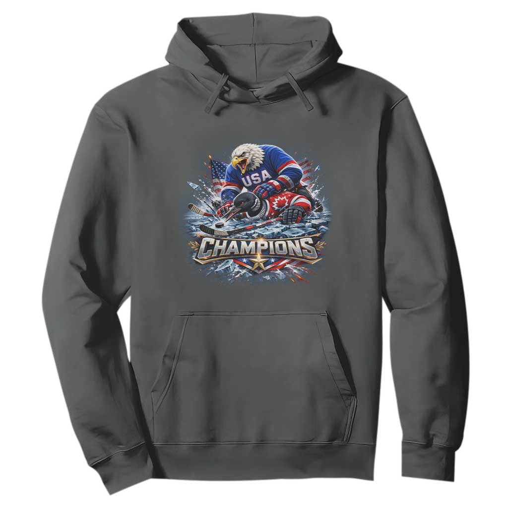 USA Ice Hockey Hoodie Eagle Dominates Canada 2026 Hockey Champions Graphic TS10 Dark Heather Print Your Wear